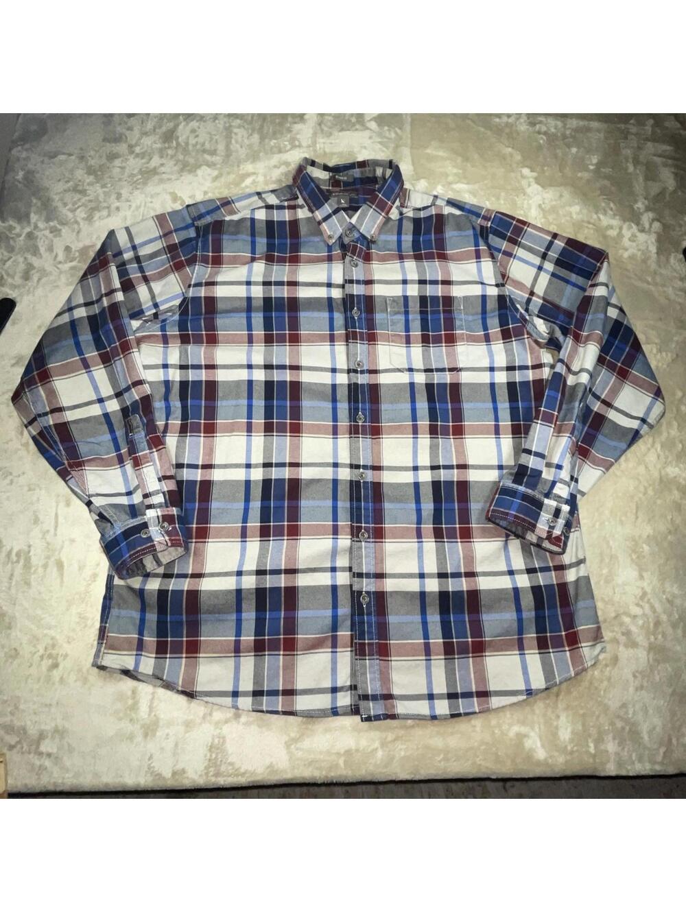 Eddie Bauer Shirt Mens TXL Blue Plaid 100% Cotton Flannel Outdoor Cabin Woods